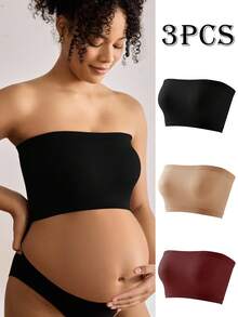 3pcs/Set Women's Seamless Minimalist Solid Color Fashionable & Comfortable High-Quality Maternity Nursing Bras - Multicolor - View 1