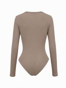 EMERY ROSE Women's Solid Color Minimalist Square Neck Long Sleeve Bodysuit, Everyday Wear