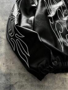 AXEPEAK 男士大码时尚刺绣夹克，秋季款 - 黑色 - 查看 3