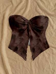 Soleia Women's Fashion Front Twist Asymmetric Hem Bandeau Top, Summer Vacation - Brown - View 5