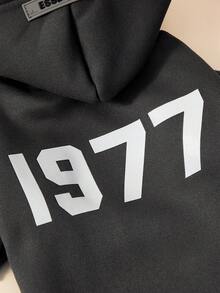 PETSIN 1件宠物猫狗帅气时尚黑灰色休闲1977反光印花图案舒适保暖狗连帽衫 - 黑灰色 - 查看 7