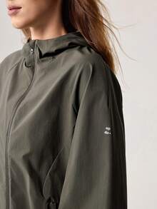 OutZeal Women Outdoor Jacket Workout Gym Hooded Drawstring Hem Jacket - Dark Green - View 7