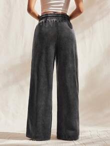 Easelle 女式高腰宽松喇叭运动裤（仿旧黑灰色），秋冬款 - 黑色 - 查看 2