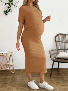 SHEIN 2pcs Maternity Casual Solid Color Top & Skirt Set - Yellow - View 8