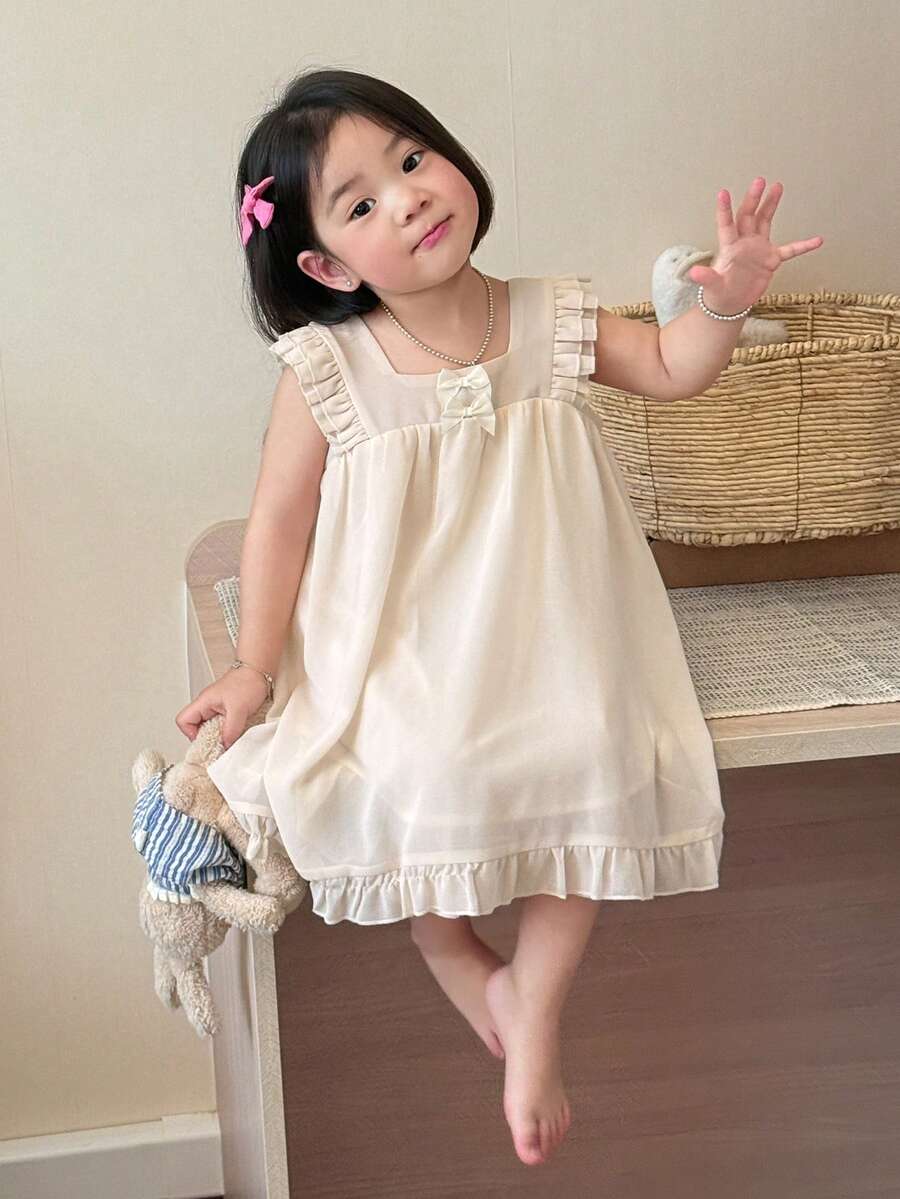 DAZY Infant/Toddler Girls' Ruffle Trim Loose Comfortable Homewear - Beige - View 1