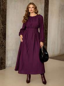 Roveilla Đầm chữ A cổ tròn xếp ly eo màu trơn dành cho nữ cỡ lớn, có túi, tay dài phồng, màu hạt dẻ, phong cách cổ điển, thanh lịch, đa năng cho công sở, phong cách Pháp cổ điển, thời trang đường phố, đơn giản, phong cách quý tộc xưa, phong cách Úc thường ngày, công sở trang trọng, phong cách Trung Đông, thời trang mùa đông, phù hợp cho Halloween, Giáng sinh, Lễ Tạ ơn, tiệc trà chiều, tiệc tùng, các dịp trang trọng, họp mặt gia đình, mùa thu/đông. - Màu Tím - Xem 5