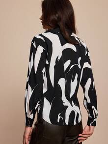 Leighera Áo sơ mi nữ dài tay kiểu công sở, màu đen trắng, mùa thu. - màu đen - Xem 2