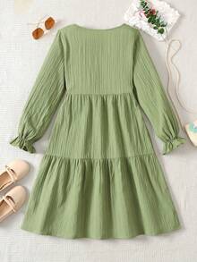 SHEIN Teen Girl Mint Green Loose Fit Casual Woven Dress - Mint Green - View 2