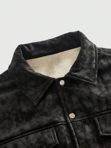 ROMWE MEN Street Life Áo khoác nam dáng rộng, ấm áp, cài cúc phía trước, kiểu dáng thoải mái, thích hợp cho kỳ nghỉ thu/đông. - màu đen - Xem 5