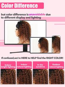 卷曲发箍假发，波波头无胶假发，女士卷曲发箍假发，真人发，即戴即用，自然黑色#30真人发假发，无蕾丝前假发，真人发，即戴即用，卷曲波波头无胶假发，自然黑色假发，新手友好，即戴即用，深卷发箍假发，无胶混合真人发发箍假发，适合日常使用 - SNATURAL/30 - 查看 7