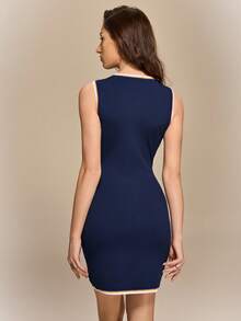 Hanevo Contrast Trim Sleeveless Fitted Sports Dress - Multicolor - View 2