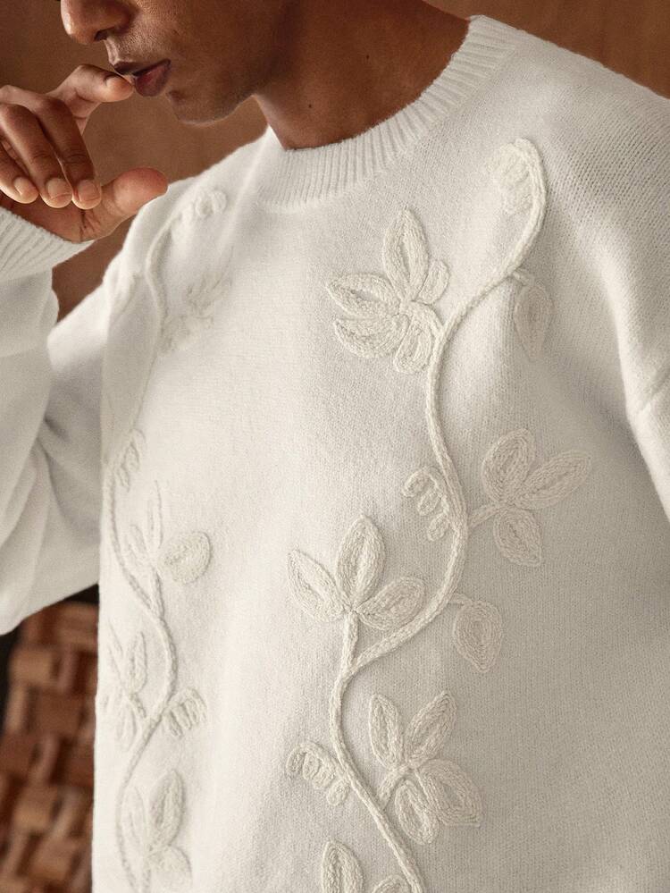 AKNOTIC メンズ ニットセーター、カーキ クルーネック ルーズ カジュアルセーター、無地 シェニール ジャカード、手洗いまたは ドライクリーニング、秋冬シーズンに適しています