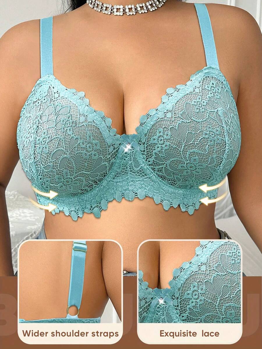 DesireSculpt 1 chiếc áo ngực ren có gọng thoải mái dành cho nữ cỡ lớn - màu xanh lá - Xem 1