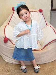 DAZY Baby Girls' Lace Ruffle Collar Solid Color Short Sleeve Blouse Spring Summer Toddler Girls Clothes - White - View 7