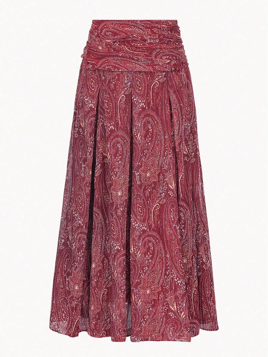 MOTF STUDIO WOMEN'S PAISLEY PRINT PLEATED SKIRT - Red - View 1