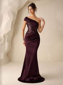 Coutiva Damklänning med paljetter och sjöjungfrumönster - Bourgogne - Visa 5