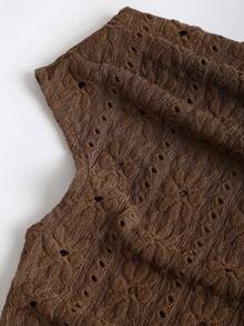 Sweetra 女士新款设计感高街优雅叠层复古纹理流苏简约修身短款不对称棕色T恤上衣，春夏款 - 棕色 - 查看 5