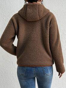 "Chaqueta de Felpa de Oveja con Capucha - Abrigadora, Diseño Detallado y Versátil para Estilos Invierno Casual y Urbano" - Café - Ver 4