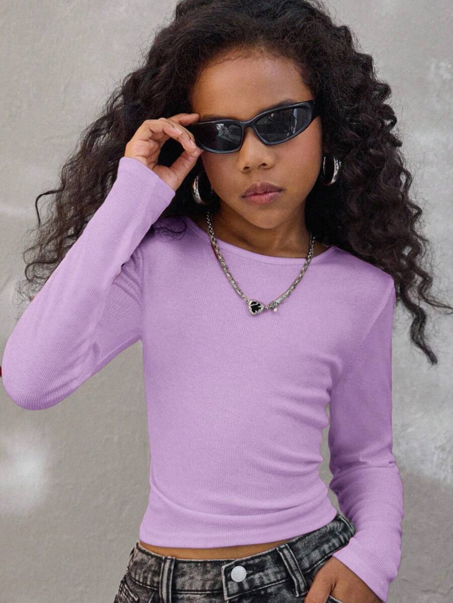 Coolane Tween Girls Four Seasons Solid Ruched Side Crop Tee - Mauve Purple - View 1