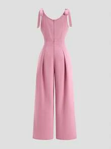 SHEIN MOD 女士休闲水洗无袖牛仔连体裤 - 粉色 - 查看 2