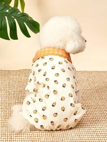 PETSIN 1 Stück Haustier Hund Plüsch Baumwolle Jacke warm und bequem, gelber Ananas Muster, süßer hochgeschlossener Schlupfanzug mit vier Beinen für Hunde - Weiße Ananas - Übersicht 5