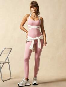 VARSIVA Mono sin mangas con bloqueo de color y espalda descubierta, elástico, para verano - Rosa - Ver 6