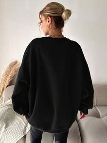 EURMUSE Women's Casual Letter Print Sweatshirt, Autumn/Winter - Black - View 2