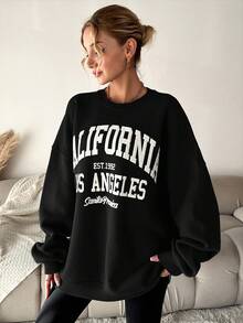 EURMUSE Women's Casual Letter Print Sweatshirt, Autumn/Winter - Black - View 4