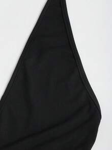 Sweetra Black Deep V Neck Backless Bodysuit, Highly Elastic, Minimalist, Suitable For Vacation, Party, Everyday Wear, Spring/Summer - Black - View 3