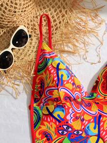 Swim SXY Áo tắm liền thân in họa tiết, cổ chữ V sâu, hở lưng, gợi cảm dành cho nữ, thích hợp cho kỳ nghỉ hè và đi biển. - Nhiều màu - Xem 6