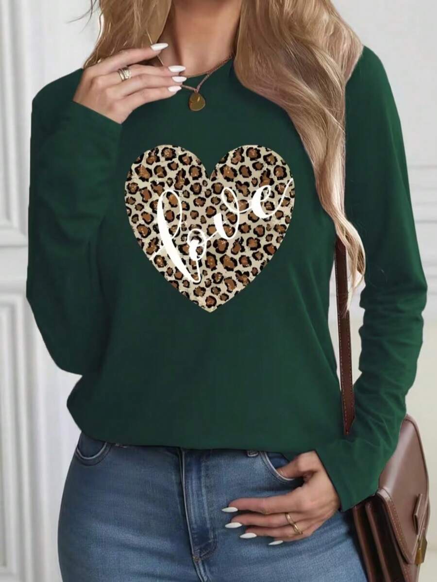 Mujer casual camiseta estampado gráfico california palmeras playa cadenas estoperoles urbano linda tierna cute rayas rayones dibujo letras creativo ajuste regular cuello redondo manga larga primavera verano uso diario comoda fresca ligera - Verde - Ver 1