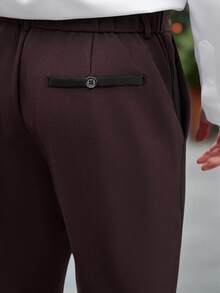 Manfinity Mode Completo da uomo con giacca doppiopetto a contrasto di colore e maniche lunghe, e pantaloni tinta unita - Bordò - Visualizzare 7