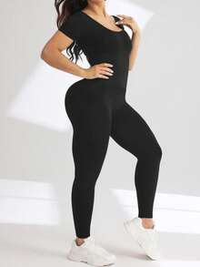 Rhythm Era 无缝高弹力加大码女式运动健身瑜伽休闲露背提拉连体裤