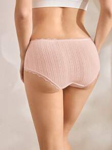 Ocili Women's Romantic Solid Color Lace Trim Bow Decor 100% Cotton Soft Boyshorts - Apricot - View 3