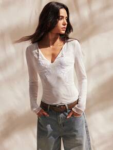 Easelle Summer Clothing Showcasing Sensuality Vintage Bohemian Style Crew Neck Embroidered Graphic Women T-Shirt Beautiful Top Blouse For Elegant Classy - White - View 7