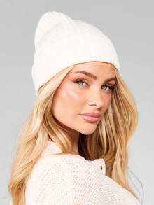 MISSGUIDED Chunky Cable Knit Beanie Hat Winter Warm Knitted Cap For Cold Weather Outdoor Daily Casual Wear - Beige - View 4
