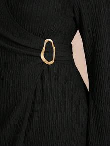 Elaquor Vestido envolvente de unicolor talla grande, adecuado para ir al trabajo - Negro - Ver 4