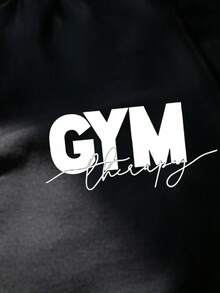 Manfinity Dauomo 男士字母印花抽绳腰带口袋休闲宽松短裤 - 黑色 - 查看 3