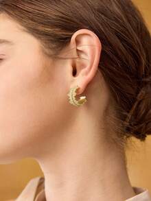 MOTF PREMIUM Bông tai Zirconia hình cành cây bằng vàng 18K - Vàng - Xem 4