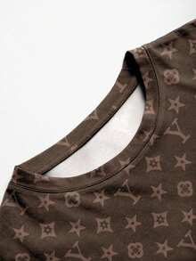 Resyla Women's Letter & Cartoon Bear Print Regular Fit Crew Neck Short Sleeve T-Shirt - Brown - View 3