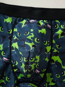 SHEIN How to Train Your Dragon 男士舒适柔软全龙纹印花平角内裤 - 黑色 - 查看 6