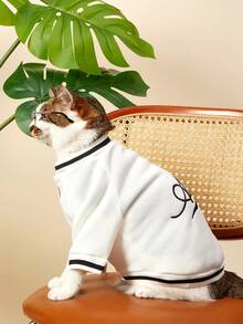 PETSIN Áo hoodie nỉ cho chó và mèo, kiểu dáng thời trang, thêu tiếng Anh, màu trắng, cổ tròn, dáng casual, đẹp mắt. - trắng - Xem 7