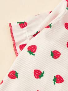 1件宠物猫狗白色甜美可爱草莓印花图案弹力针织舒适花苞袖圆领T恤 - 白色 - 查看 7