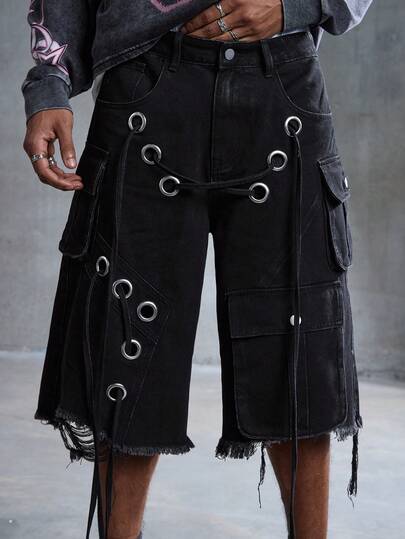 Street Life Pantaloncini cargo da uomo stile punk di strada, vita bassa, stile loose e rovinato