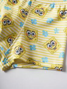 SpongeBob SquarePants | SHEIN 3条/套 男童可爱卡通印花撞色腰带舒适平角内裤 - 黃色 - 查看 7