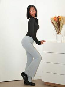 Mima John Balletcore Solid Flare Leg Sweatpants Graduation,Back To School Outfits,Graduation,Teacher Outfits For Women,Back To School