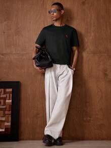 Manfinity VCAY Set Of 3 Short Sleeve T-Shirts With Round Neck And Basic Casual Front Print, Summer T-Shirt - 黑色 - 查看 5