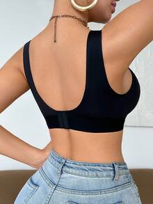 SHEIN 1pc Women's Fashionable, Comfortable, Minimalist Solid Color High-Quality Maternity/Nursing Bra, Cost-Effective - Black - View 2