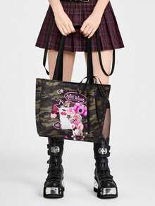 ROMWE Kawaii 女士大容量便携单肩包（图案设计） - 軍綠色 - 查看 8