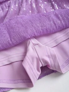 Sweetra Bộ 2 món gồm áo hai dây đính sequin ren lưới và chân váy ngắn, trang phục gợi cảm, thoải mái cho tiệc tùng và kỳ nghỉ, mùa xuân/hè. - Màu tím - Xem 7